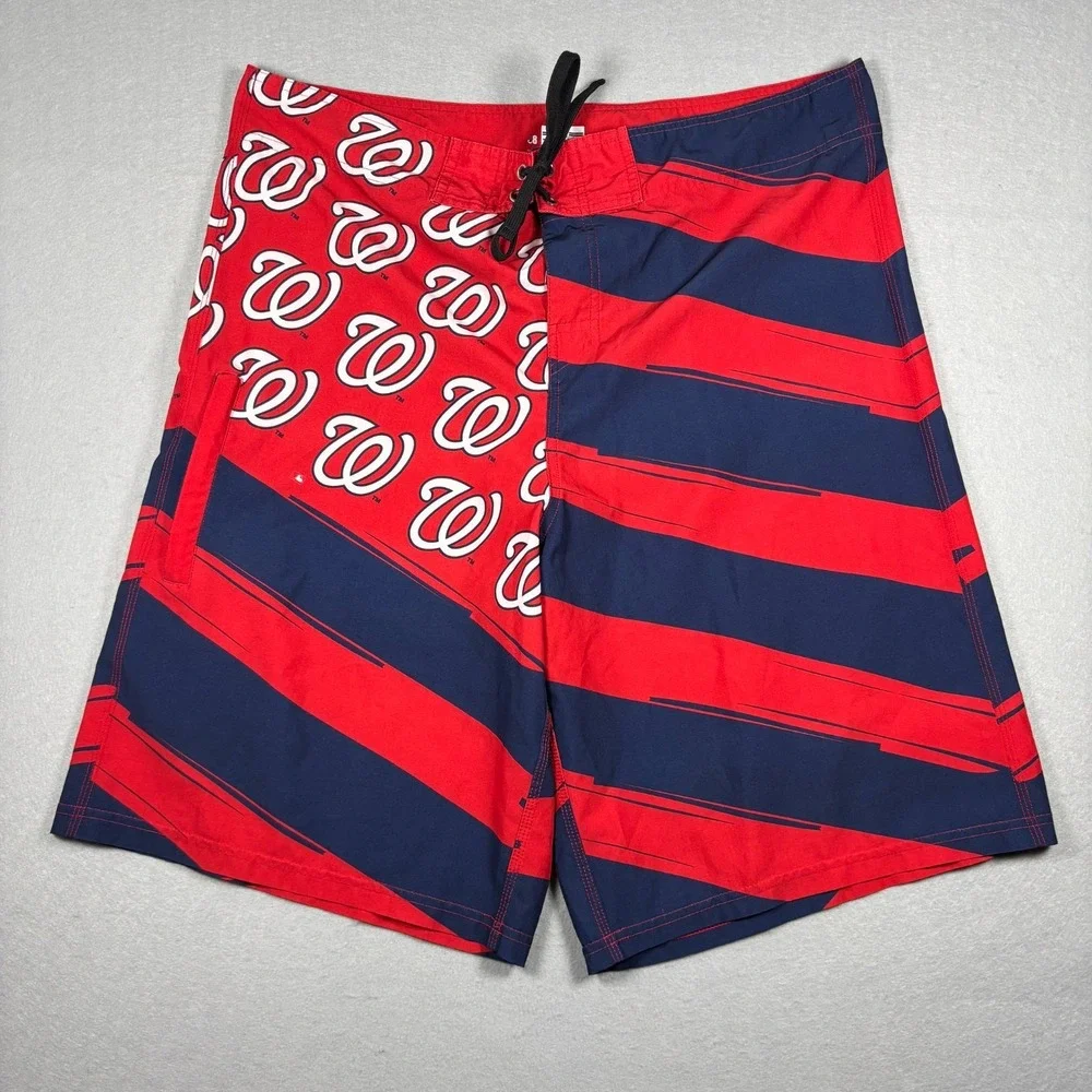 Washington Nationals Diagonal Flag Swim Boardshorts‎ FOCO Men's Size 38 Red MLB
